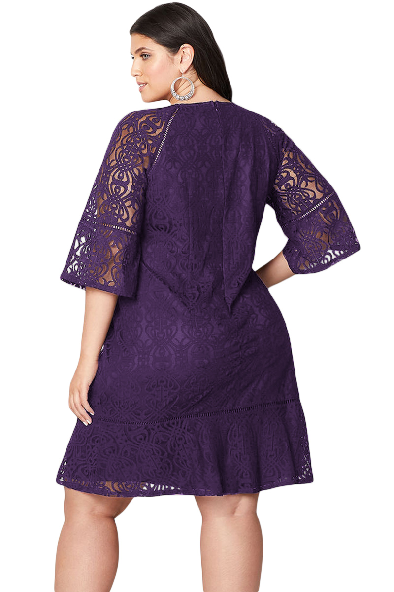 Společenské šaty krajkové fialové 14120XL