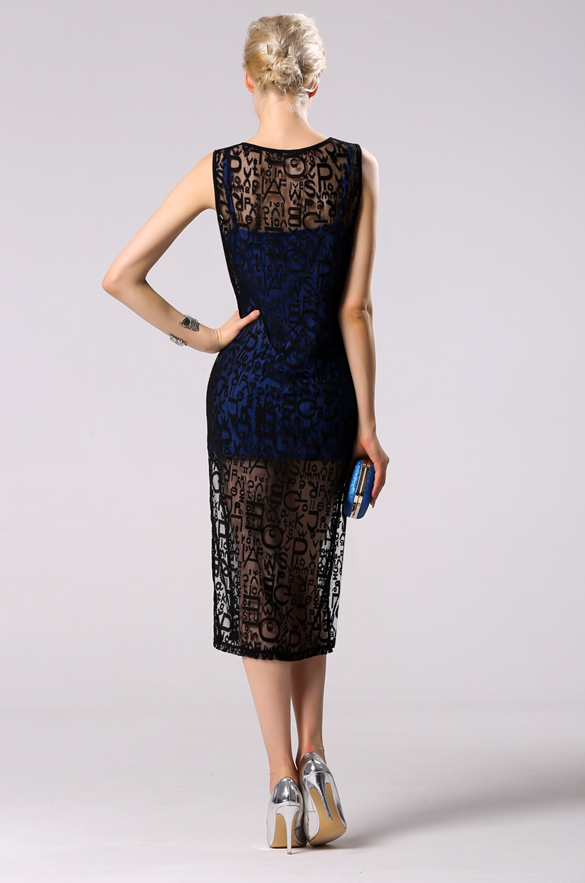 Dámské krajkové šaty černé/modré 2v1