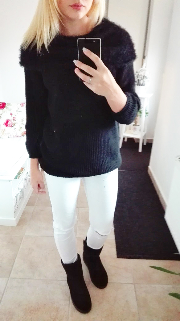 Dámský svetr s kožešinou černý