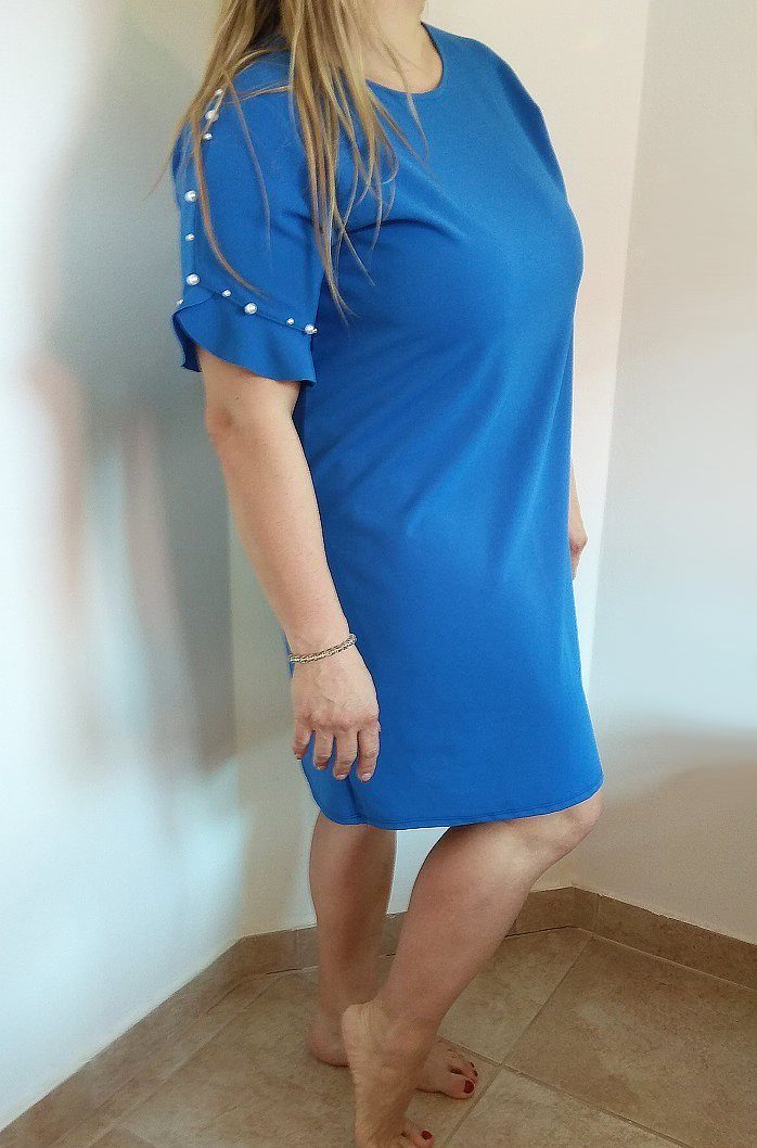 Dámské BASIC šaty s perlami na rukávech modré