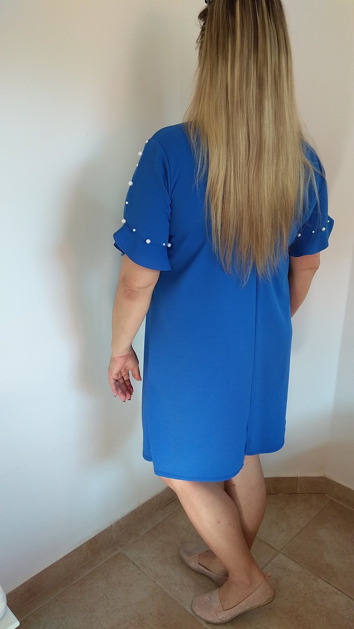 Dámské BASIC šaty s perlami na rukávech modré
