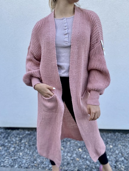 Dámský dlouhý svetr - cardigan sv.růžový