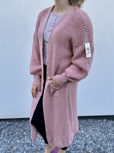 Dámský dlouhý svetr - cardigan sv.růžový