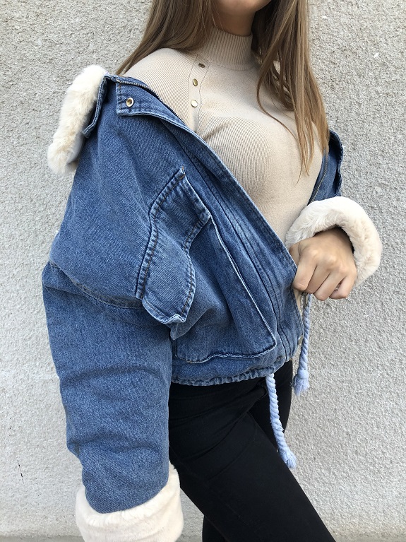 Riflová bunda s kožíškem Deluxe modrá