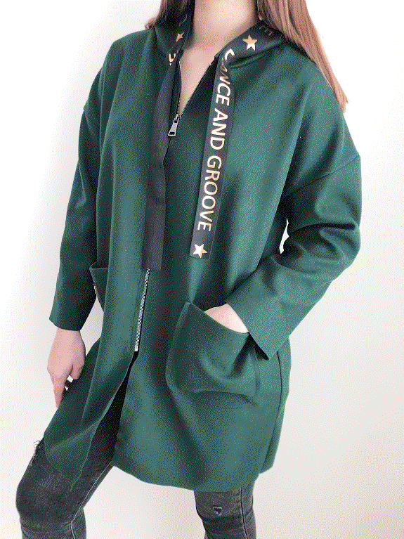Dámský jarní mikinový Oversize kabát na zip zelený