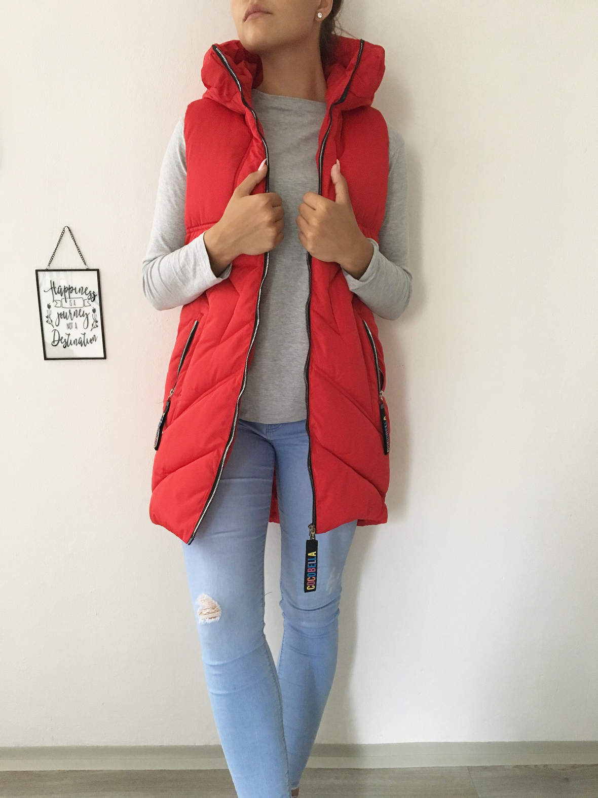 Dámská vesta zimní dlouhá červená COCOBELLA