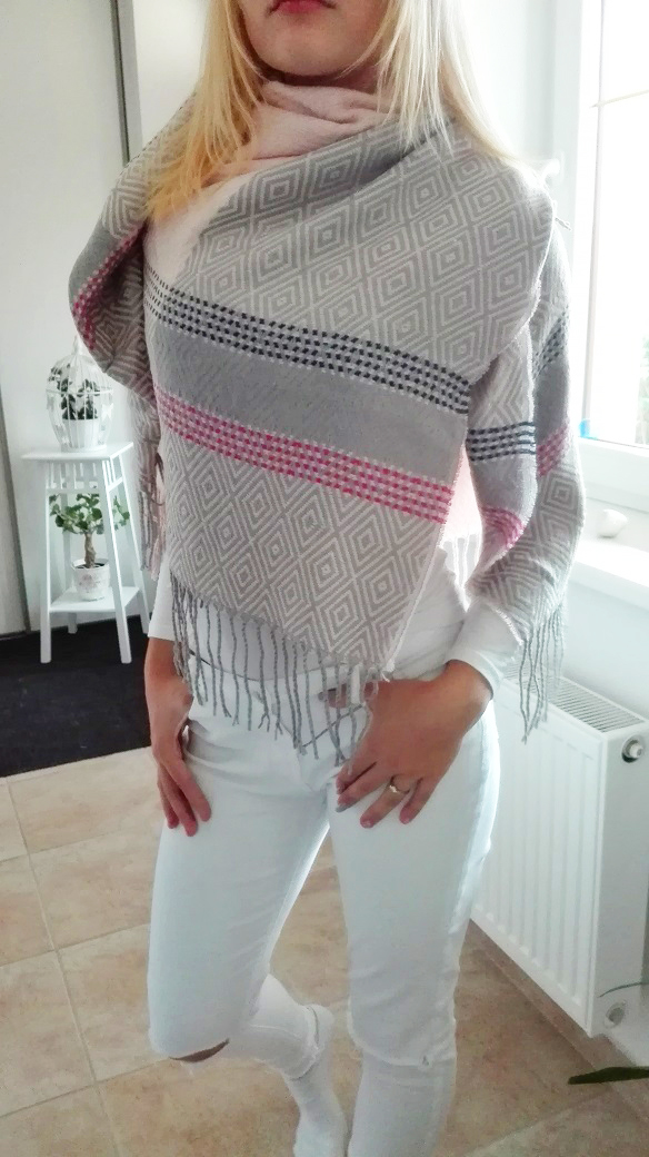 Luxusní maxi šátek zimní růžový