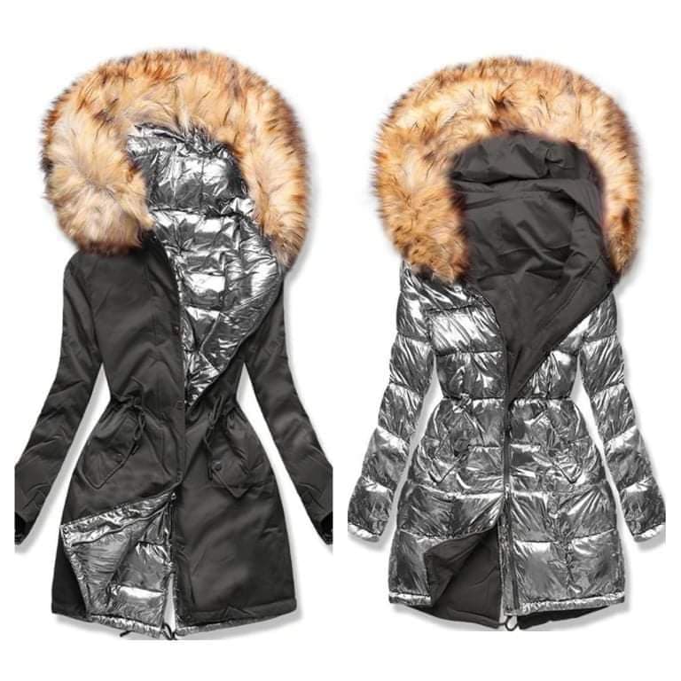 Dámská zimní bunda černá/stříbrná 2v1 L