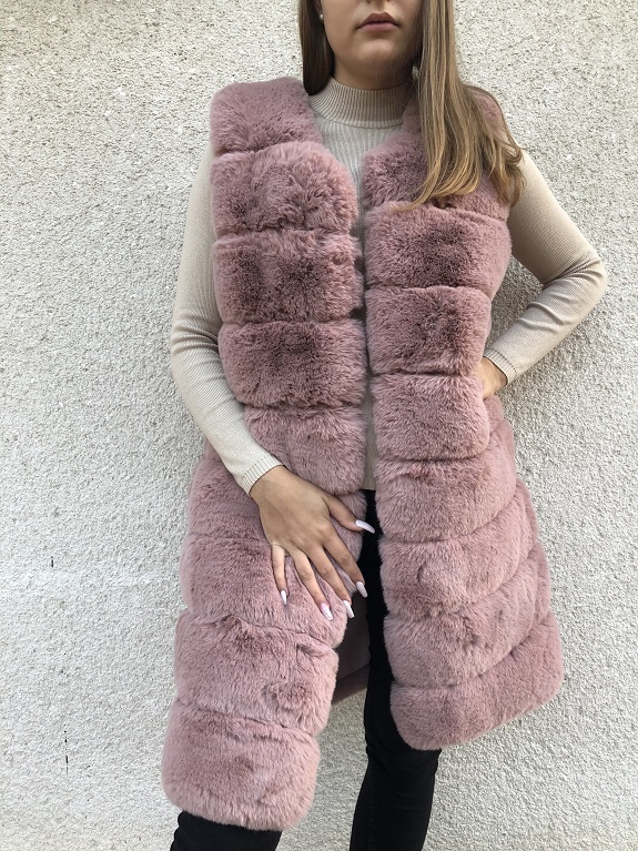 Dámská luxusní vesta kožešinová hebká růžová