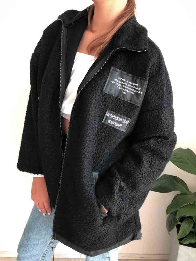 Dámský kabátek PATCH černý OVERSIZE