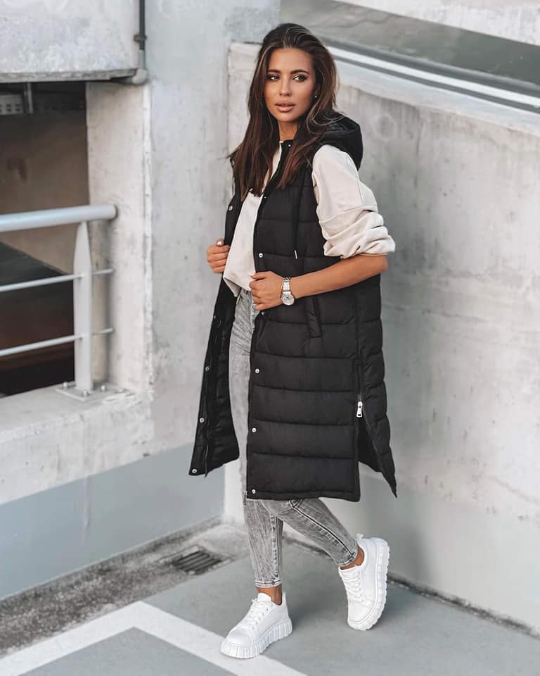 Dámská zimní vesta extra dlouhá ZIPPER černá vel.M