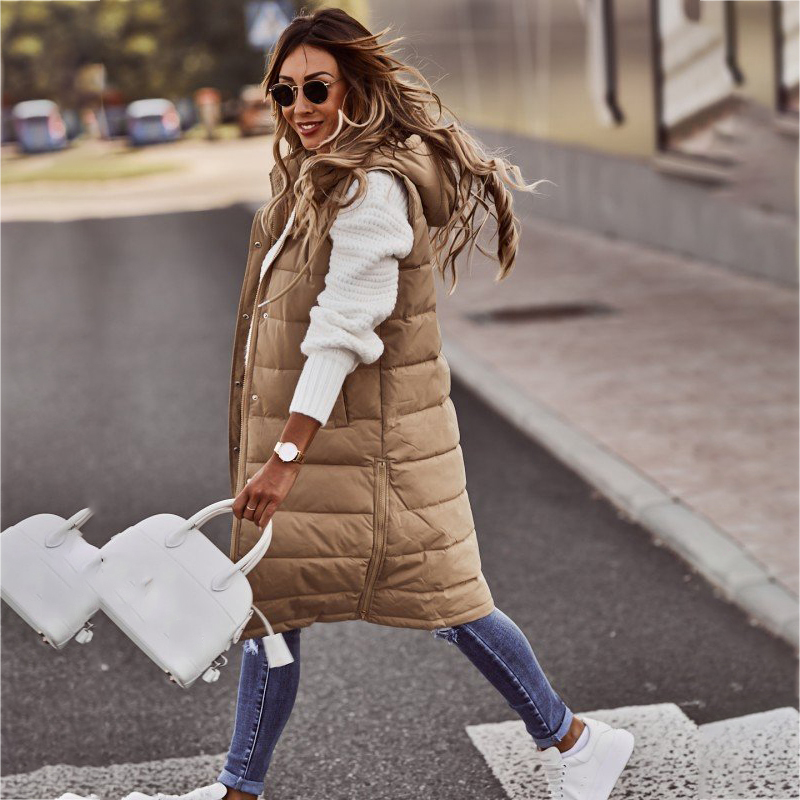 Dámská zimní vesta extra dlouhá ZIPPER Camel