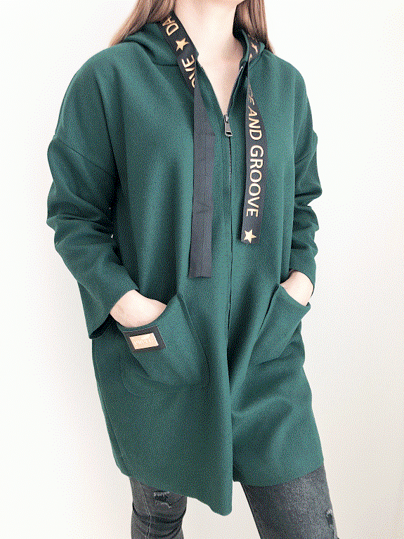 Dámský jarní mikinový Oversize kabát na zip zelený