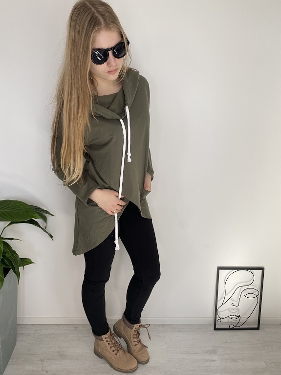 Dámská mikina asymetrická khaki UNI