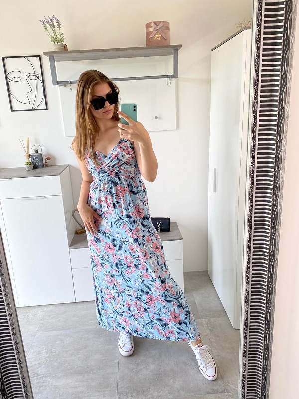 Letní šaty dlouhé bleděmodré SUNNY vel.XL/XXL