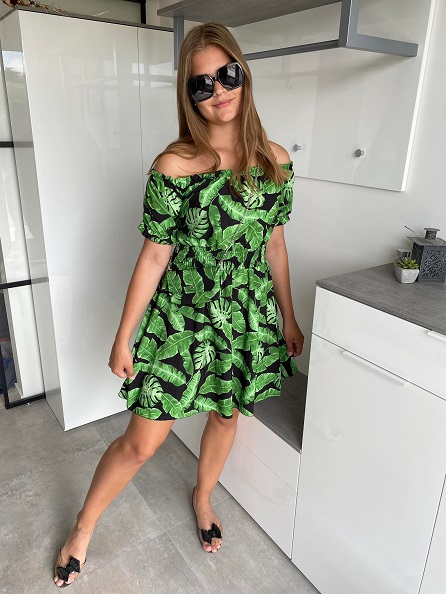 Letní květinkové šaty s kabelkou UNI zelené