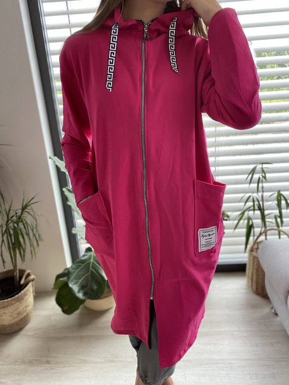 Dámská dlouhá mikina na zip růžová