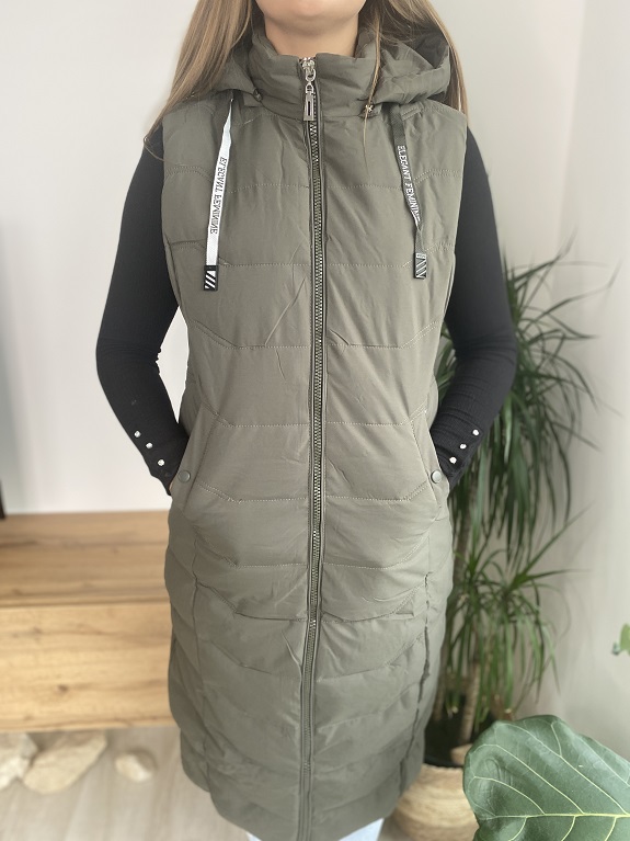 Dámská dlouhá vesta Glamour khaki