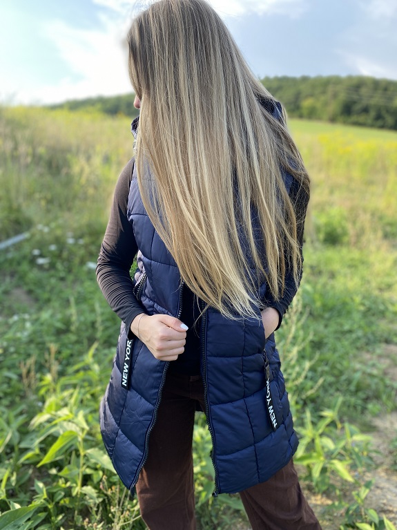 Dívčí zimní vesta s kapucí modrá M