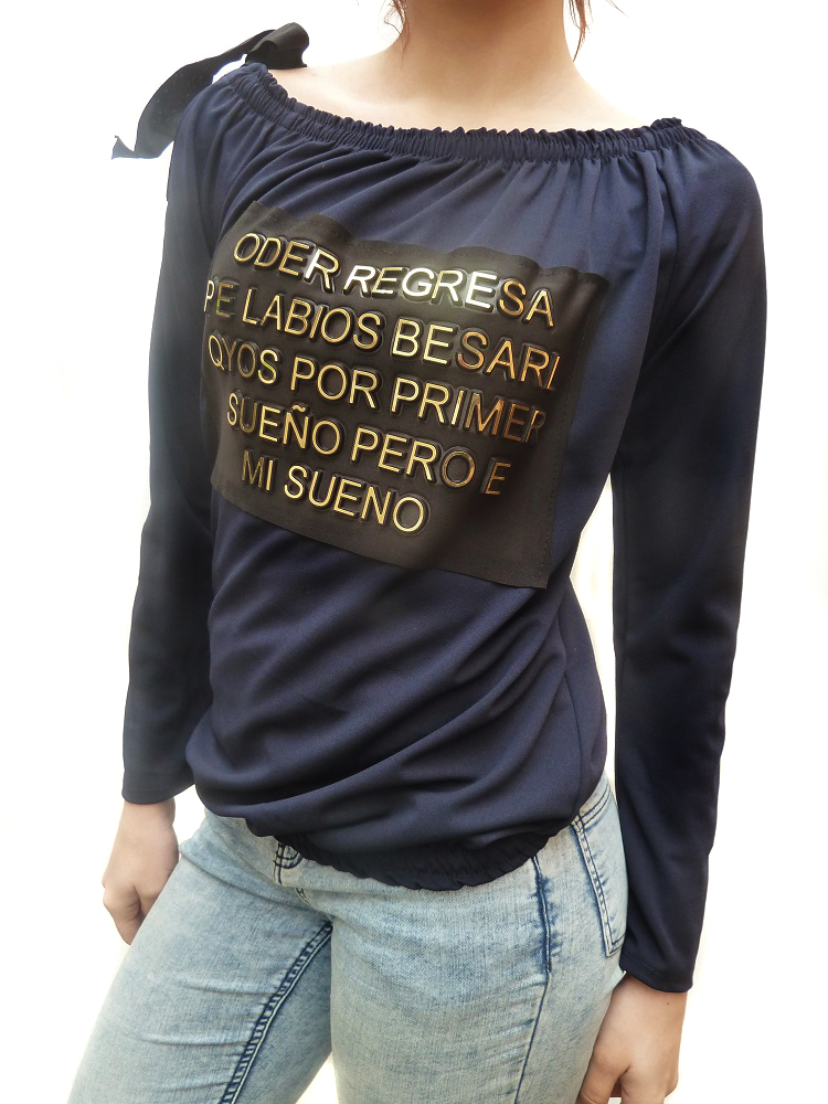 Dámská halenka se zlatým nápisem modrá