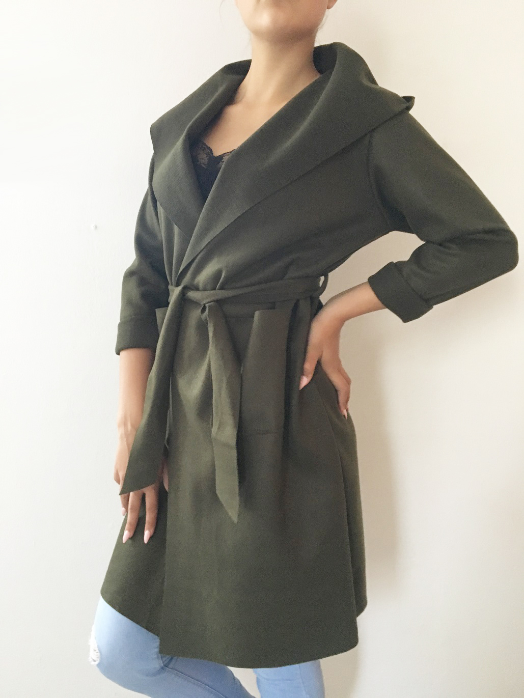 00* Dámský elegantní kabátek s kapucí - zelený