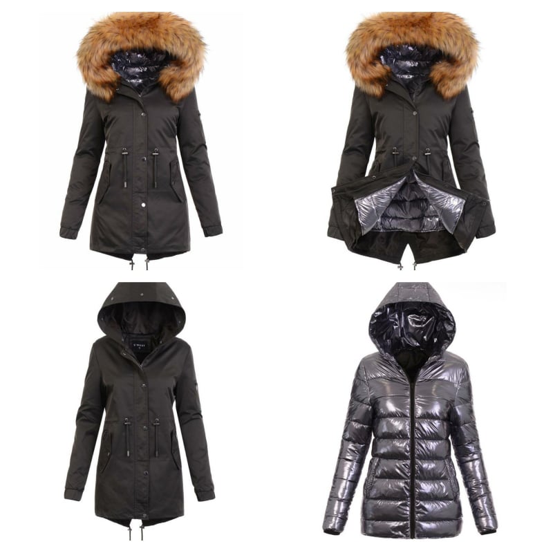 Dámská zimní bunda černá/stříbrná 2v1 L