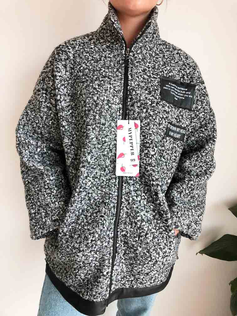 Dámský kabátek PATCH šedý OVERSIZE