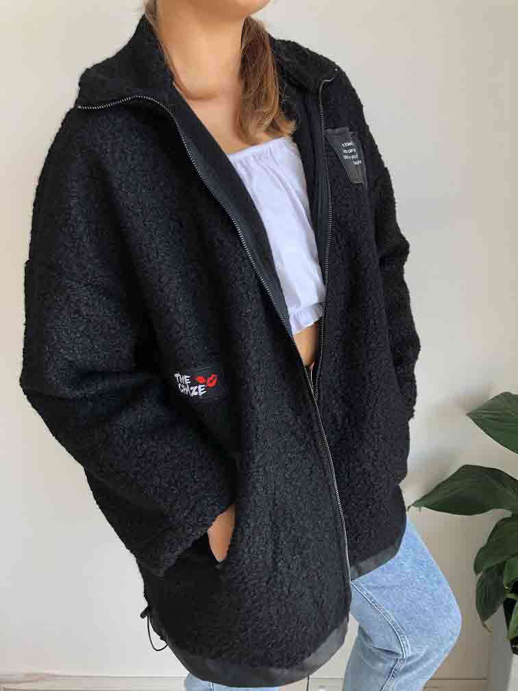 Dámský kabátek PATCH černý OVERSIZE