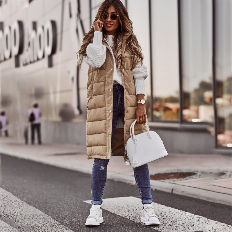 Dámská zimní vesta extra dlouhá ZIPPER Camel