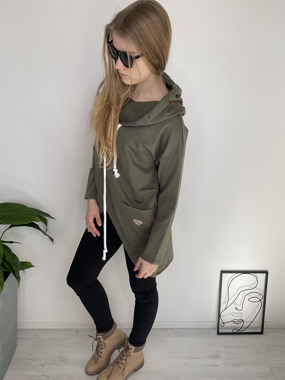 Dámská mikina asymetrická khaki UNI