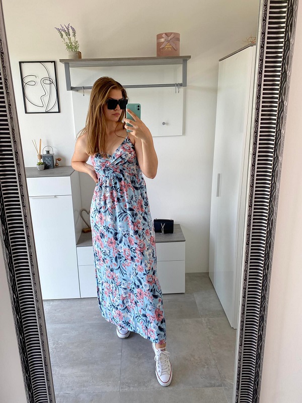 Letní šaty dlouhé bleděmodré SUNNY vel.XL/XXL