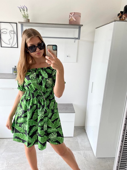 Letní květinkové šaty s kabelkou UNI zelené
