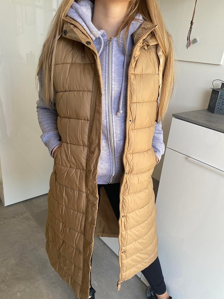 Dámská vesta Darcy camel dlouhá L