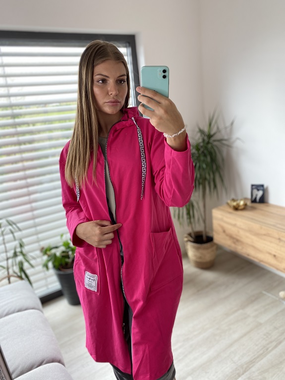 Dámská dlouhá mikina na zip růžová