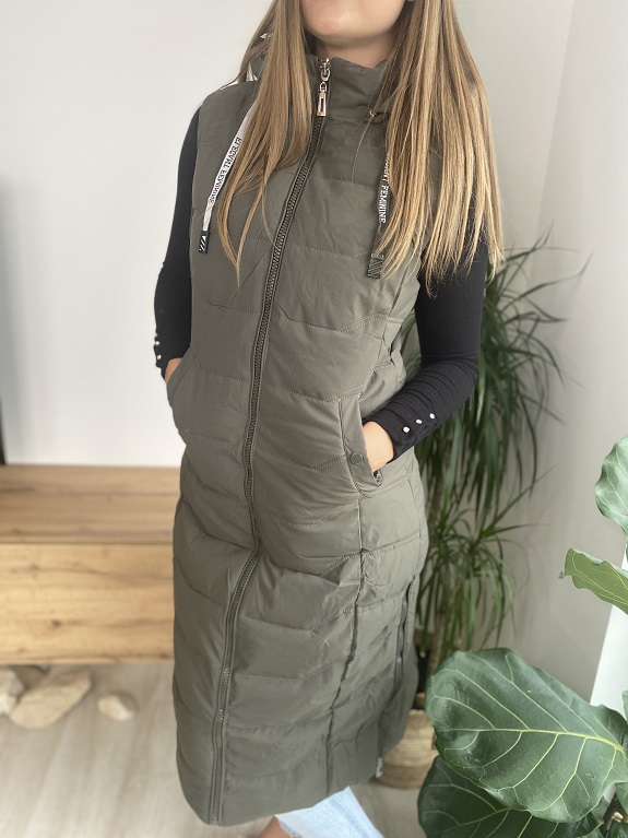 Dámská dlouhá vesta Glamour khaki