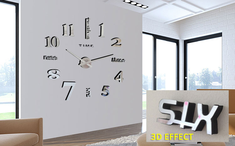 Nástěnné hodiny stříbrné MAXI1 zrcadlový 3D efekt