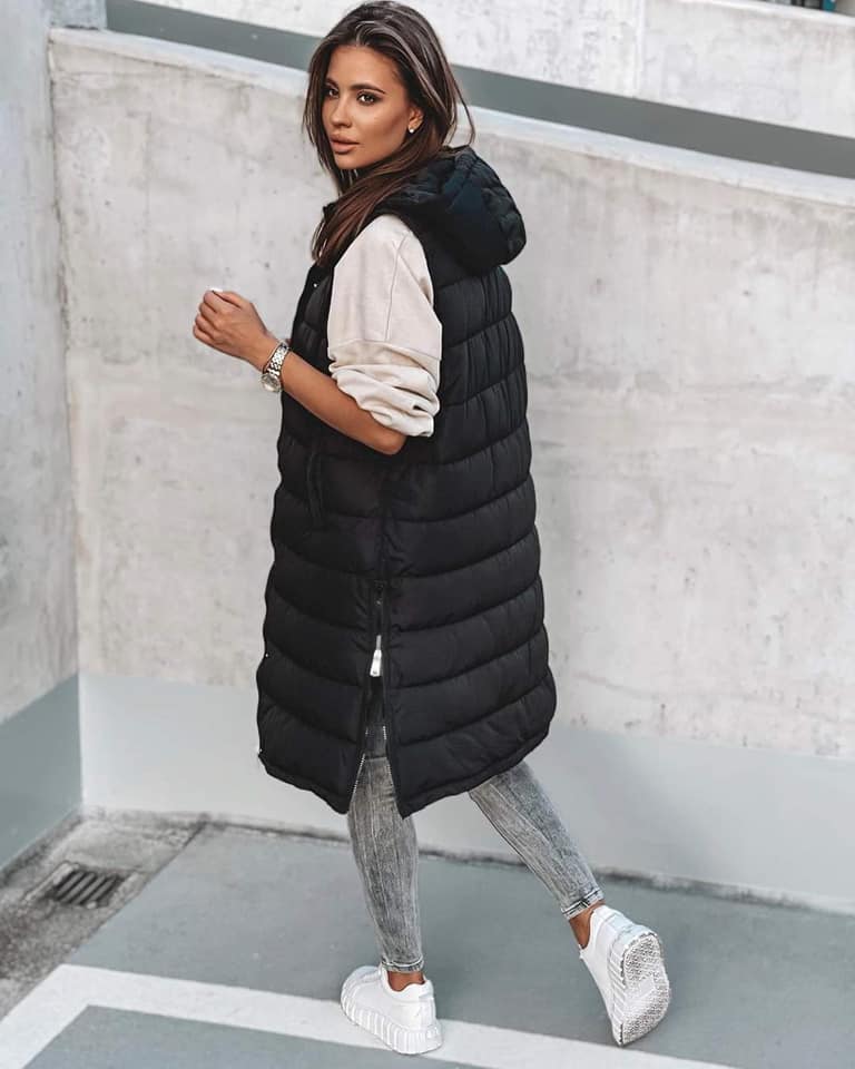 Dámská zimní vesta extra dlouhá ZIPPER černá vel.M