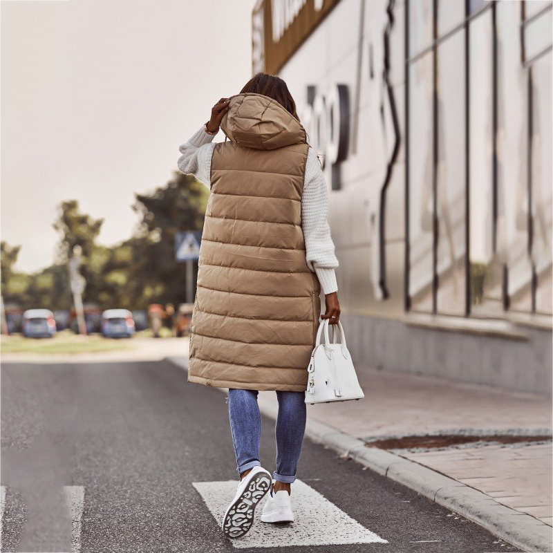 Dámská zimní vesta extra dlouhá ZIPPER Camel