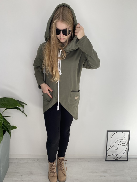 Dámská mikina asymetrická khaki UNI