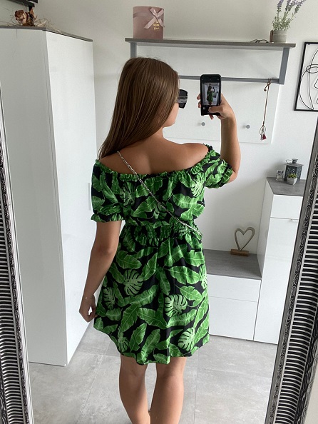 Letní květinkové šaty s kabelkou UNI zelené