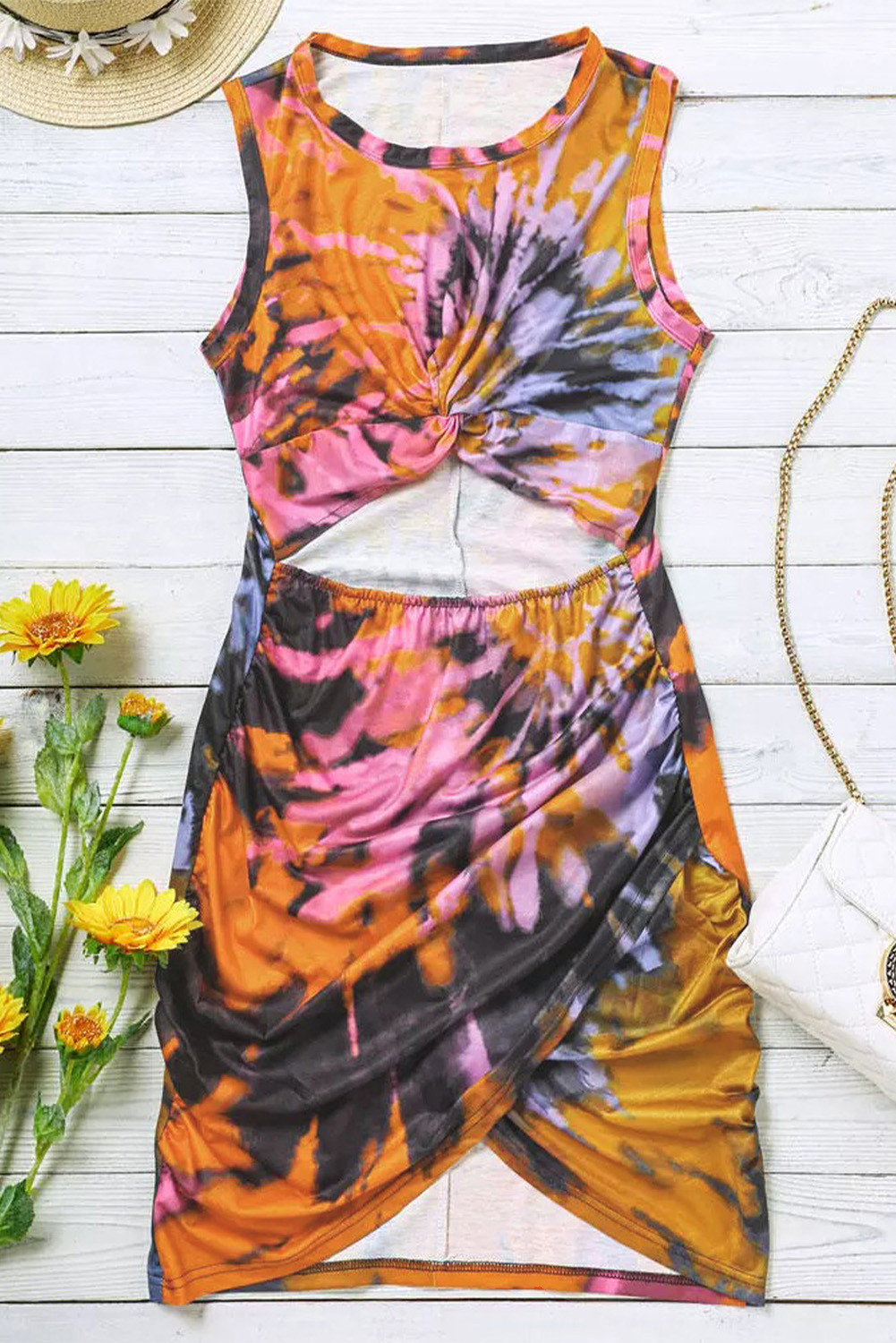 Letní mini šaty s průstřihem multicolor
