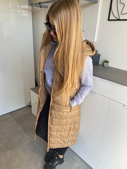 Dámská vesta Darcy camel dlouhá L