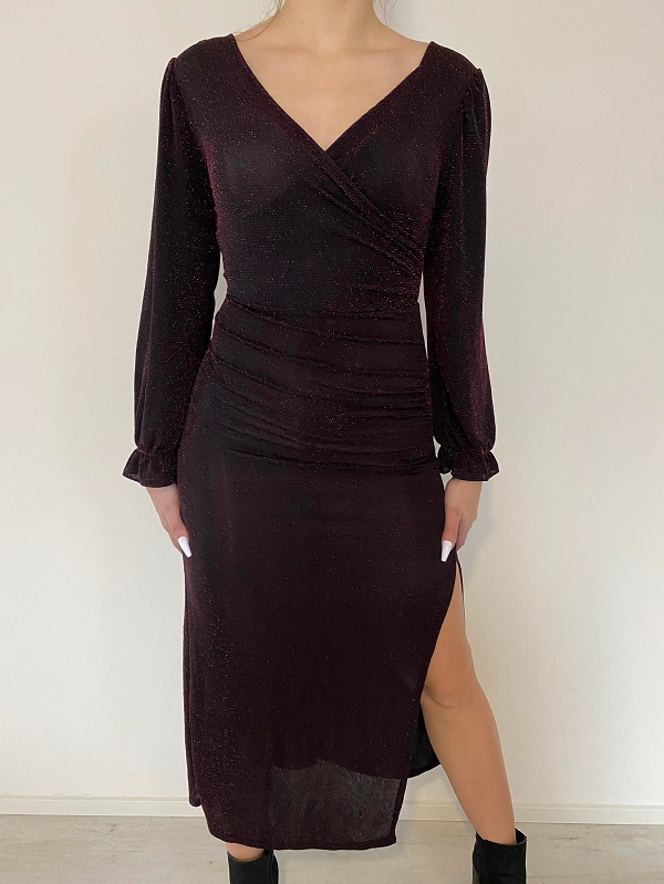 Společenské třpytivé šaty Evita bordó