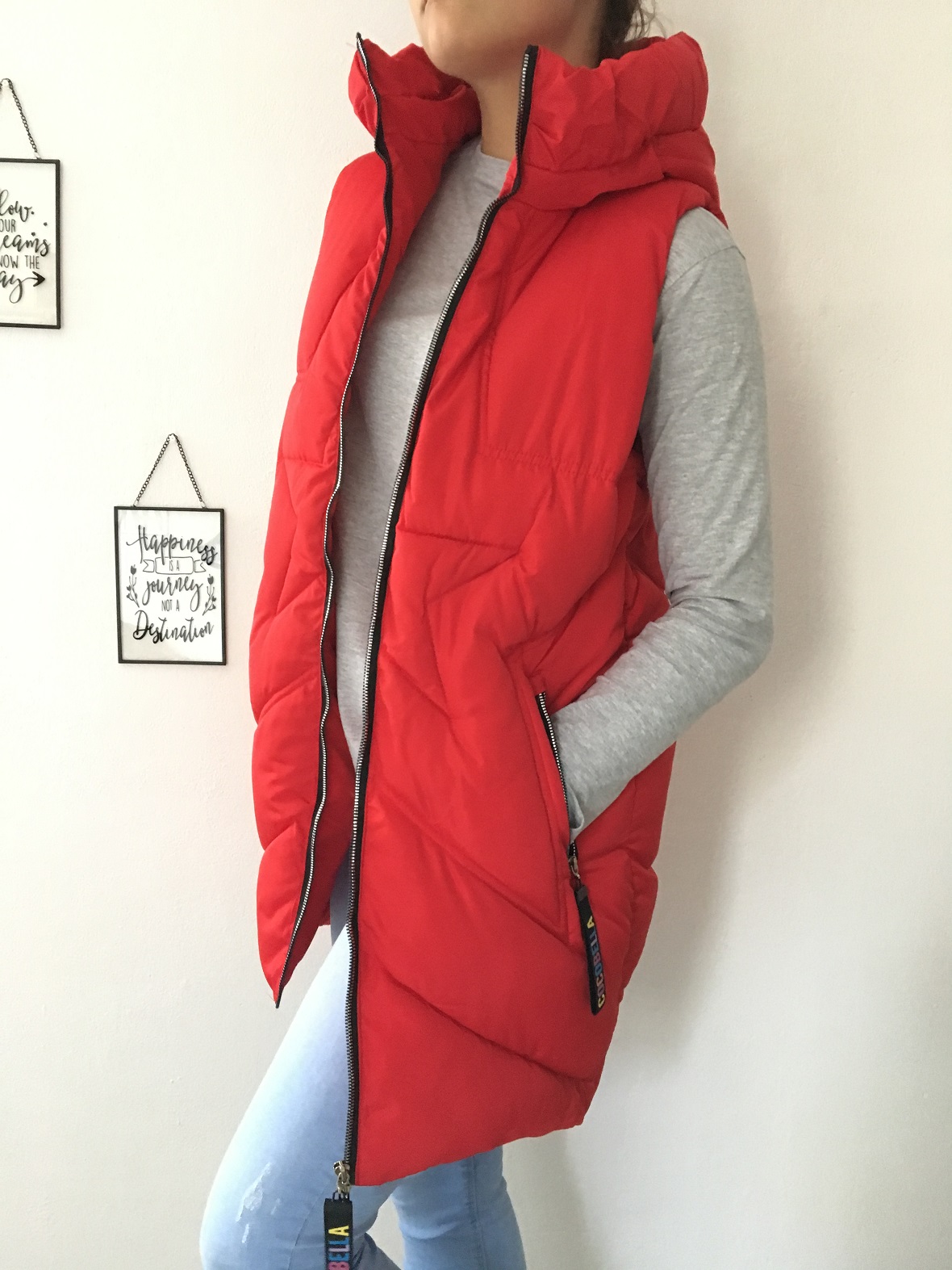 Dámská vesta zimní dlouhá červená COCOBELLA