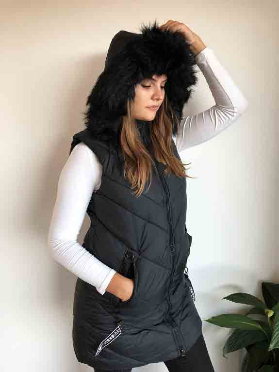 Dámská zimní vesta s kožíškem City černá vel.S