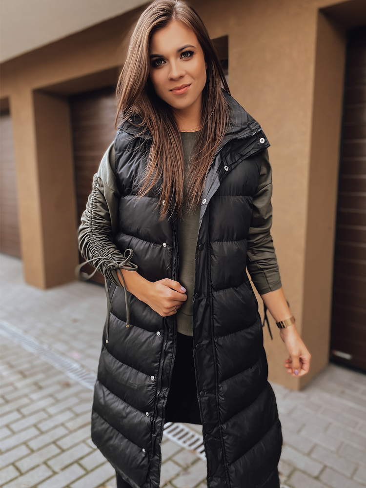 Dámská prošívaná zimní vesta v maxi délce černá