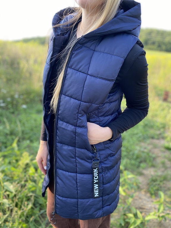 Dívčí zimní vesta s kapucí modrá M