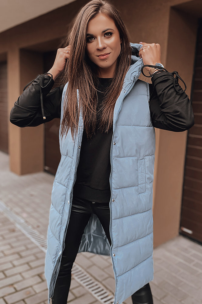 Dámská zimní vesta extra dlouhá ZIPPER modrá