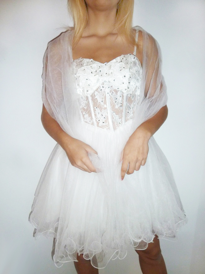 Plesové šaty - koktejlky krajkové s korzetem - bílé