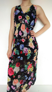 Letní šaty dlouhé květované černé Italy